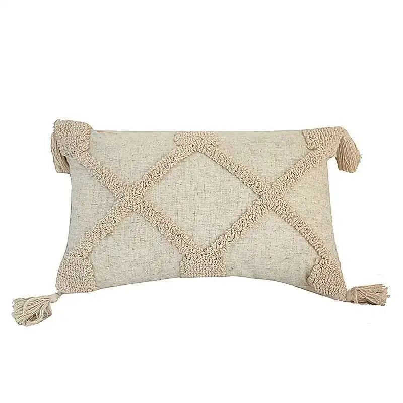Beige Tufted Tassel Pillow Cover – Geometric Square & Lumbar Designs