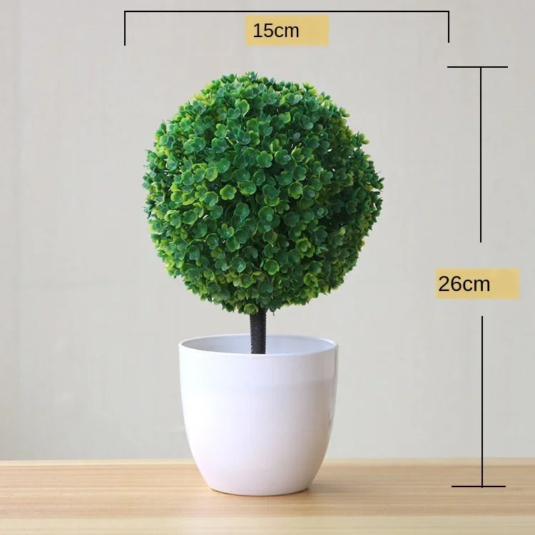 Small Artificial Bonsai Potted Plant – Green Faux Tree Ornament for Home, Garden & Hotel Decor