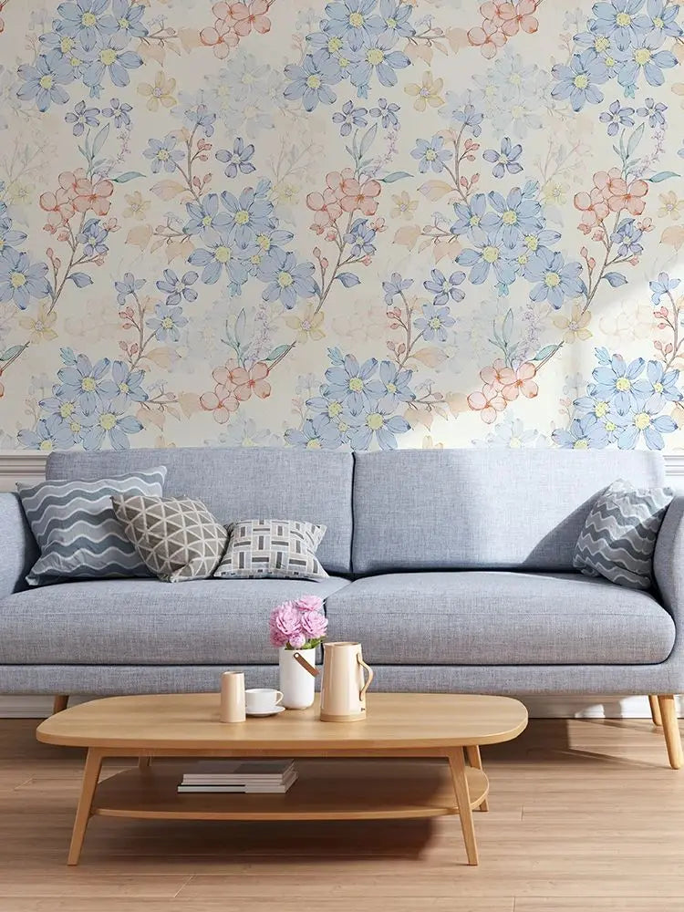 Light Blue Floral Waterproof PVC Peel-and-Stick Wallpaper for Walls & Cabinets