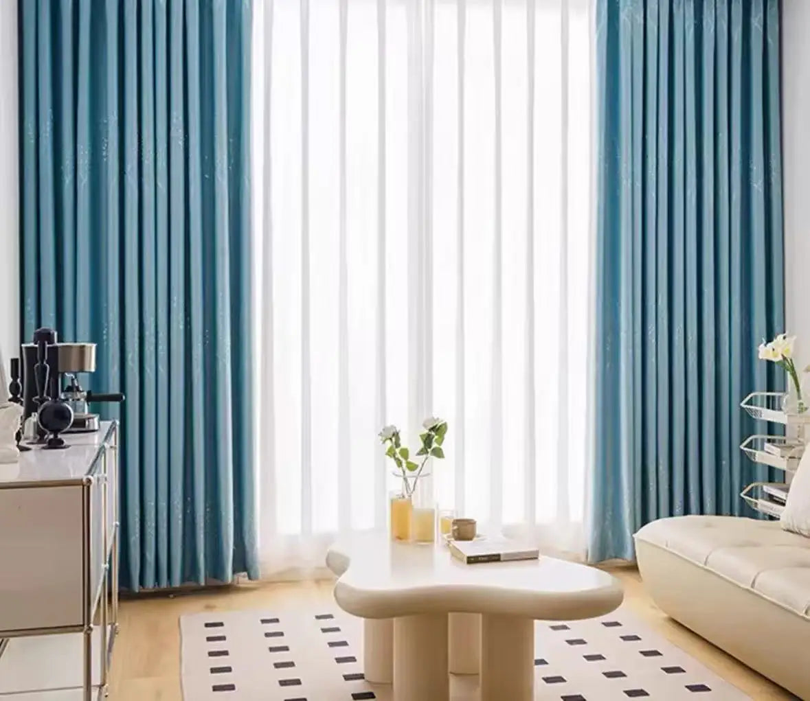 Blue Double-Layer Semi-Light Blocking Curtain Panel – 3 Hanging Styles