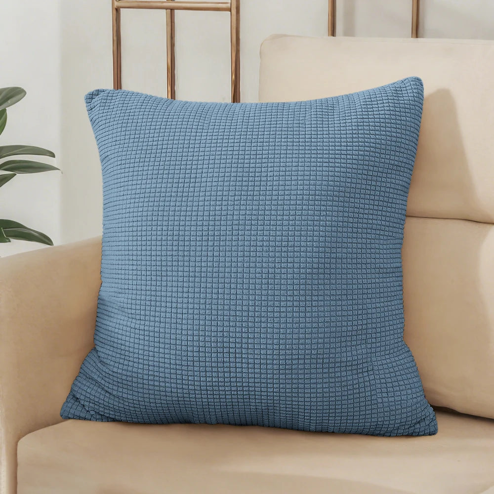 Solid Blue Jacquard Polyester Pillow Cover – 8 Sizes