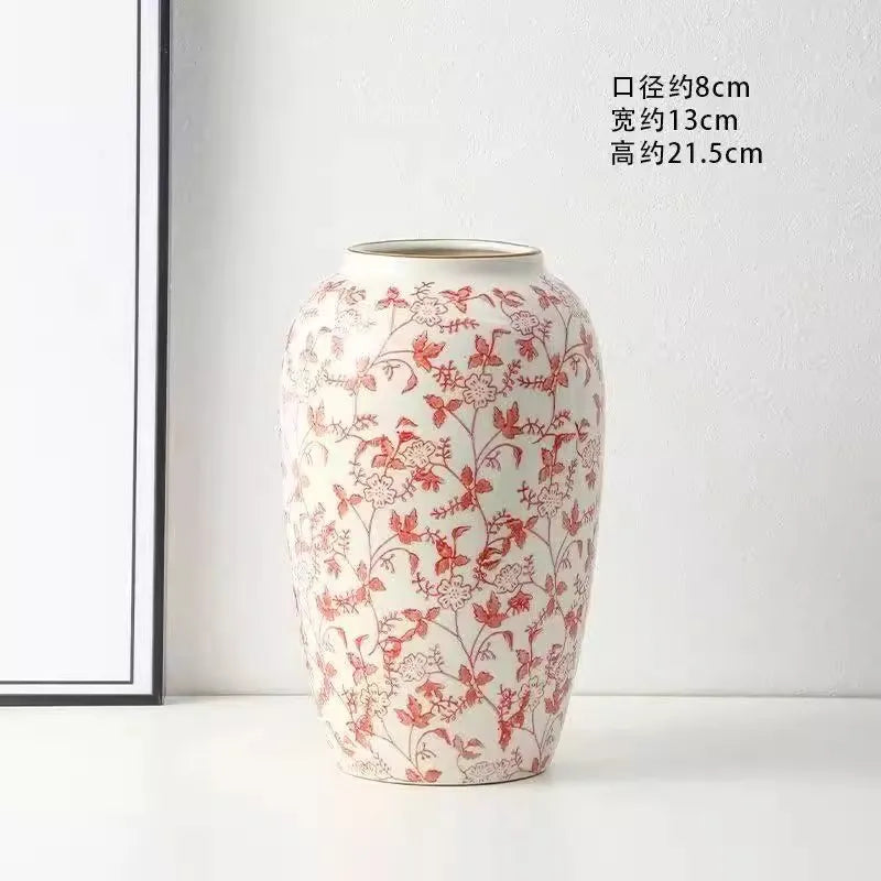 Retro Ceramic Vase – Light Luxury Tabletop Flower Vase for Living Room Decor