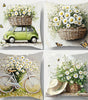 Daisy Scenes Polyester Peachskin Pillow Covers – 15.75–23.62 in Square, Single-Sided Print, Set of 4