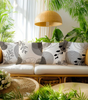 Black Leaf & Circle Polyester Twill Pillow Cover – Designs 1–2, 4 Sizes