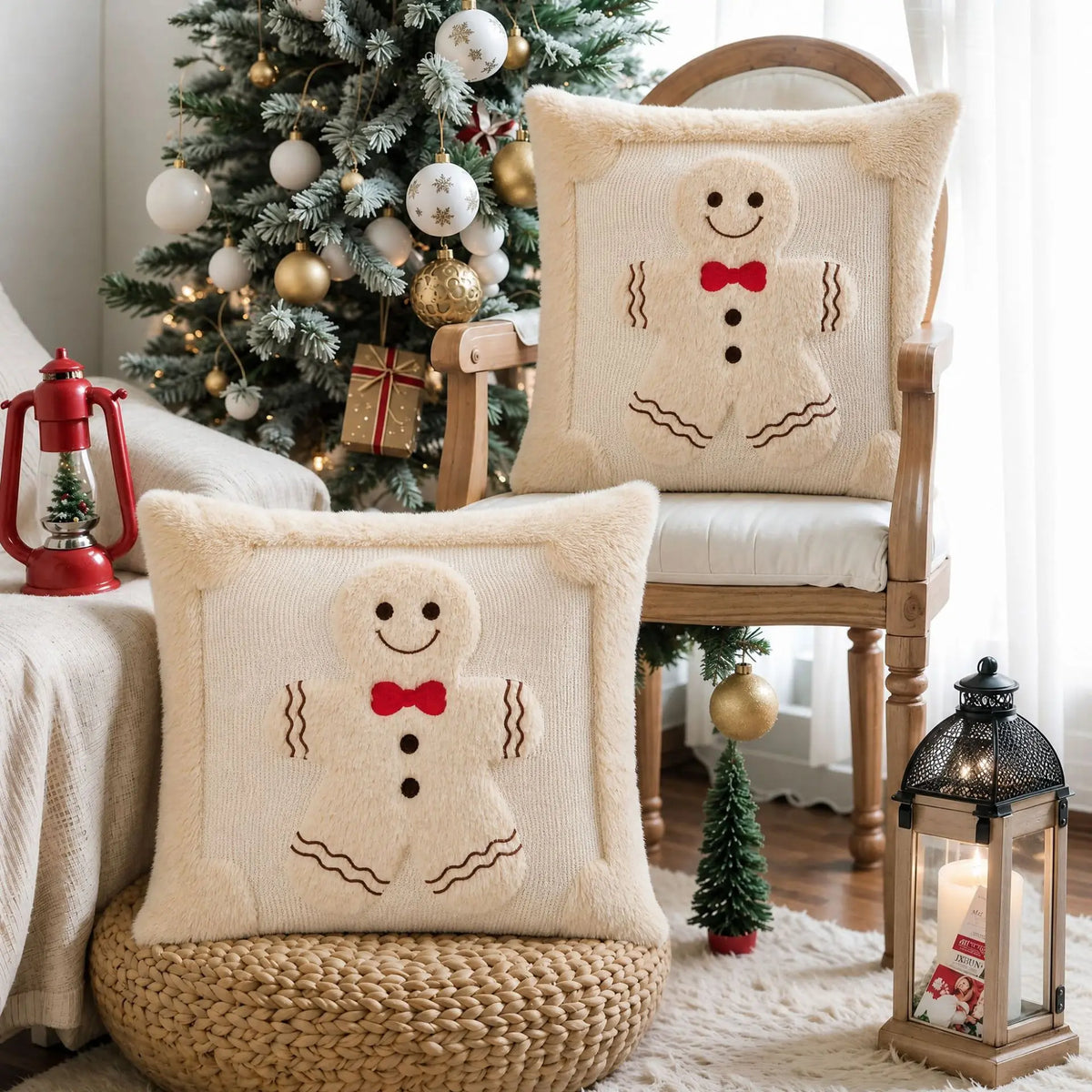 Gingerbread Christmas Pillow Covers – Plush Embroidered Set of 2, Four Designs