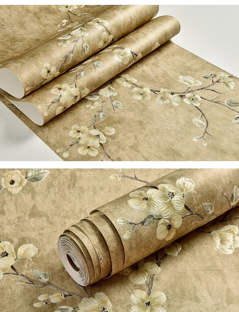 Floral 3D Embossed Waterproof Peel-and-Stick Non-Woven Wallpaper for Girls’ Bedrooms