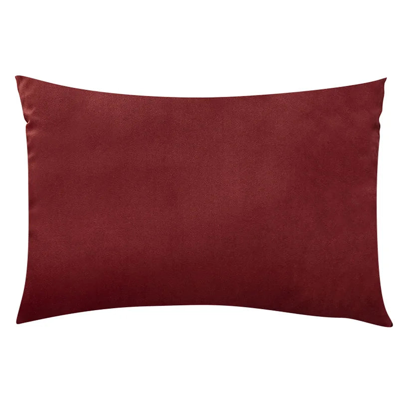 Wine Red & Rose Red Solid Velvet Lumbar Pillow Cover – Soft Woven Fabric, 1 Piece, 11.81 × 19.69 in (30 × 50 cm)