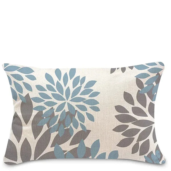 Lake Blue Geometric Linen-Blend Lumbar Pillow Cover – 4 Designs, 2 Sizes
