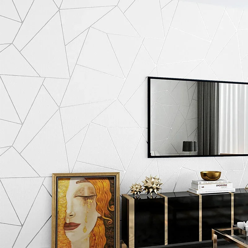 Grey, White & Blue Geometric 3D Embossed Traditional Non-Woven Wallpaper Roll – 53 cm × 9.5 m