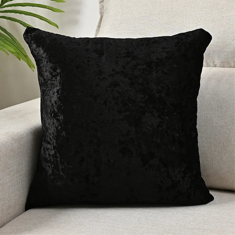 Black Crushed-Look Polyester Velvet Pillow Cover – 1 Piece, 40–70 cm Square, 30 × 50 or 50 × 70 cm Rectangle