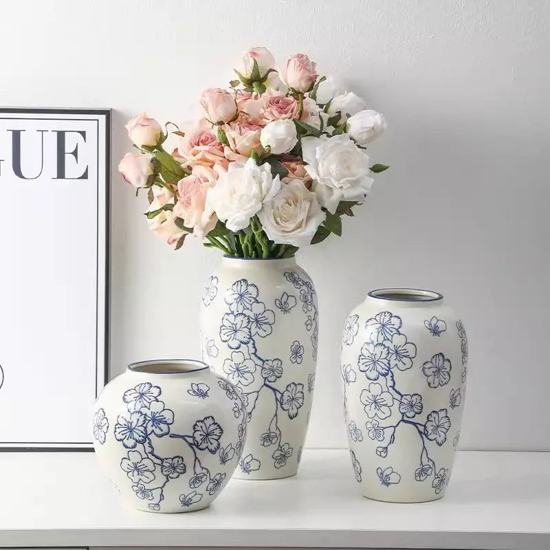 Retro Ceramic Vase – Light Luxury Tabletop Flower Vase for Living Room Decor