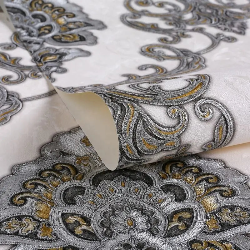 Luxury Damask 3D Embossed Waterproof PVC Traditional Wallpaper – Extra Thick, Washable & Fireproof