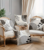 Black Leaf & Circle Polyester Twill Pillow Cover – Designs 1–2, 4 Sizes