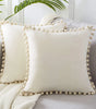Neutral Cream and Gray Velvet Pom-Pom Throw Pillow Cover, 15.75–19.69 in, Cover Only