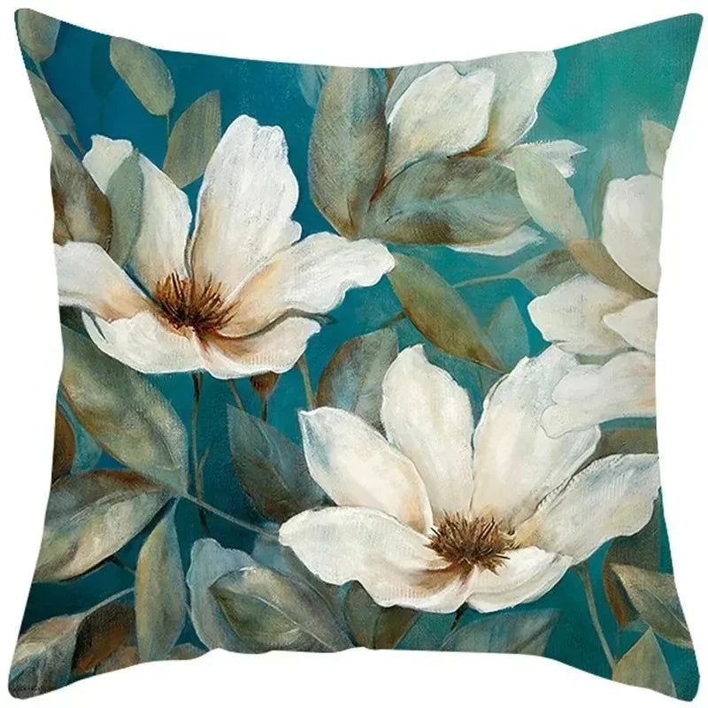 Ginkgo & Floral Polyester Pillow Cover – 19.69 × 19.69 in (50 × 50 cm), 1 Piece