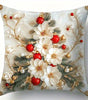 White Flowers and Red Ornaments Christmas Pillow Cover – Washable Peachskin Print