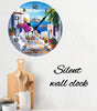 Mediterranean Street Silent Wall Clock – 10-Inch Round Wooden Home Decor