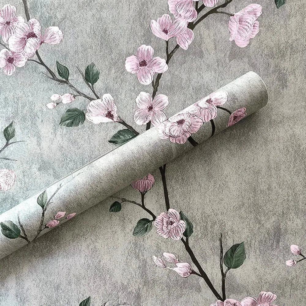 Grey Floral PVC Peel and Stick Waterproof Wallpaper for Furniture and Walls