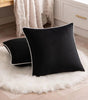 Black Velvet Pillow Cover with White Piping – Polyester/Cotton, 1 Piece, 15.75–23.62 in Square or 11.81 × 19.69 in Lumbar (40–60 cm or 30 × 50 cm)