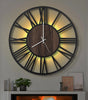 24-Inch LED Roman Numeral Wall Clock – Silent Battery-Operated Wood & Iron Decor
