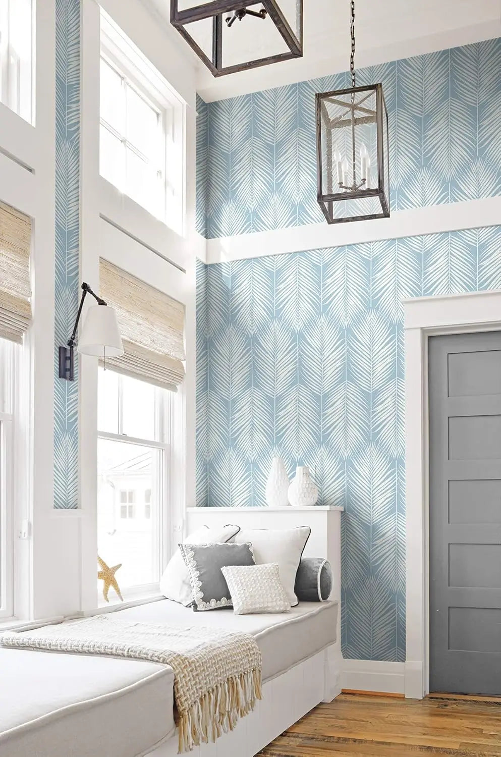 Light Blue Leaf Peel-and-Stick Wallpaper – Waterproof Removable Vinyl for Cabinets, Drawers & Bedrooms