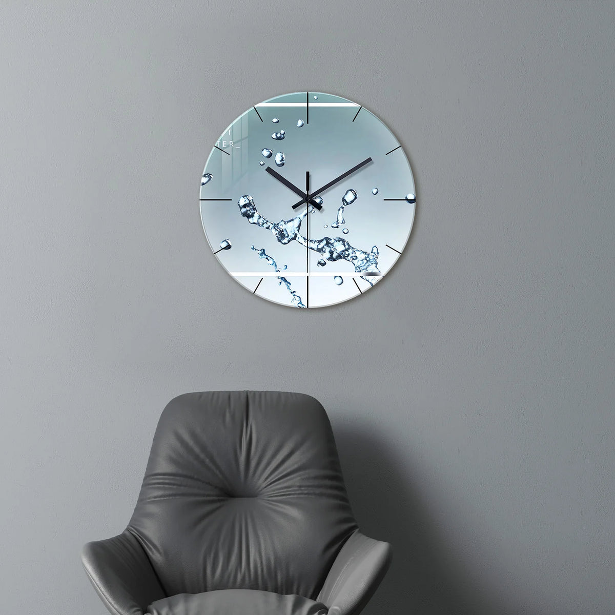 Water Drop Tempered Glass Silent Wall Clock – Modern Quartz Decor, 12–16 Inch