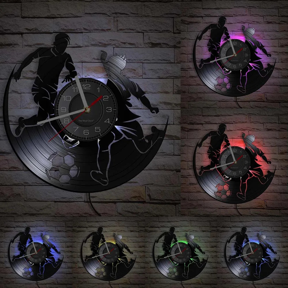 Football Vinyl Record Wall Clock – 30 cm Quartz Decor with Optional LED, Designs 6–10