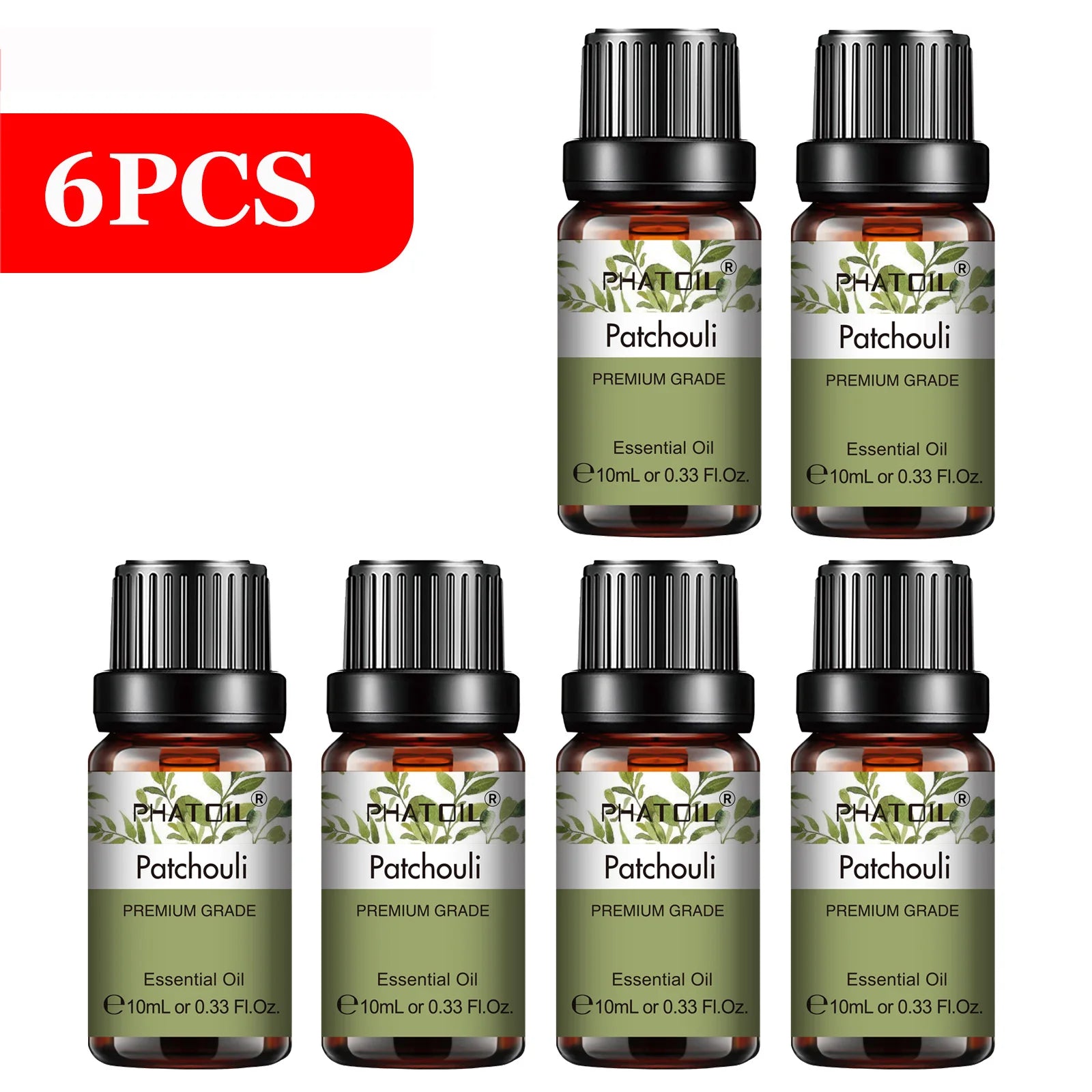 PHATOIL 6-Piece 10ml Pure Essential Oil Set for Diffusers