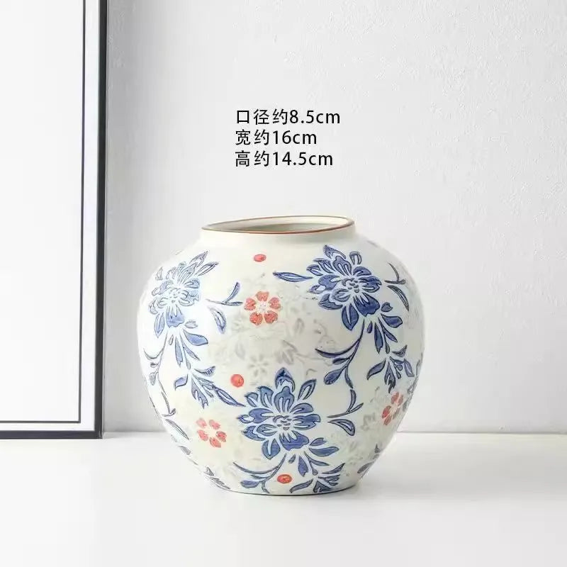 Retro Ceramic Vase – Light Luxury Tabletop Flower Vase for Living Room Decor