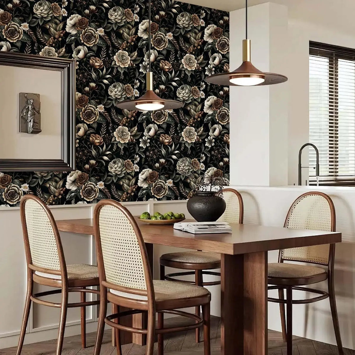 Dark Large Floral Waterproof Vinyl Peel-and-Stick Wallpaper – Removable & Mould-Resistant