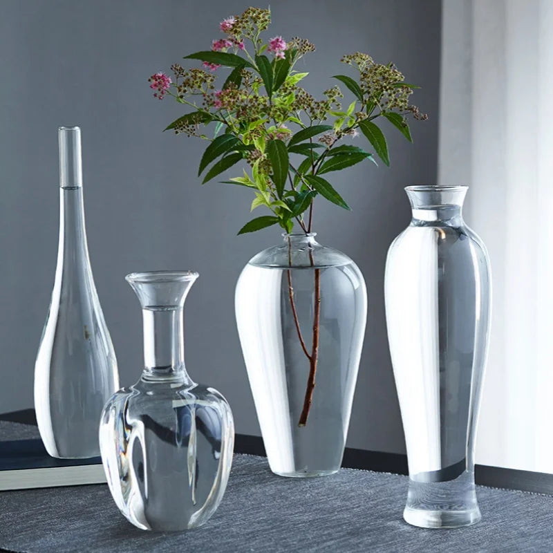 Clear Glass Tabletop Vase – Zen-Inspired Flower & Hydroponic Display, 3 Designs