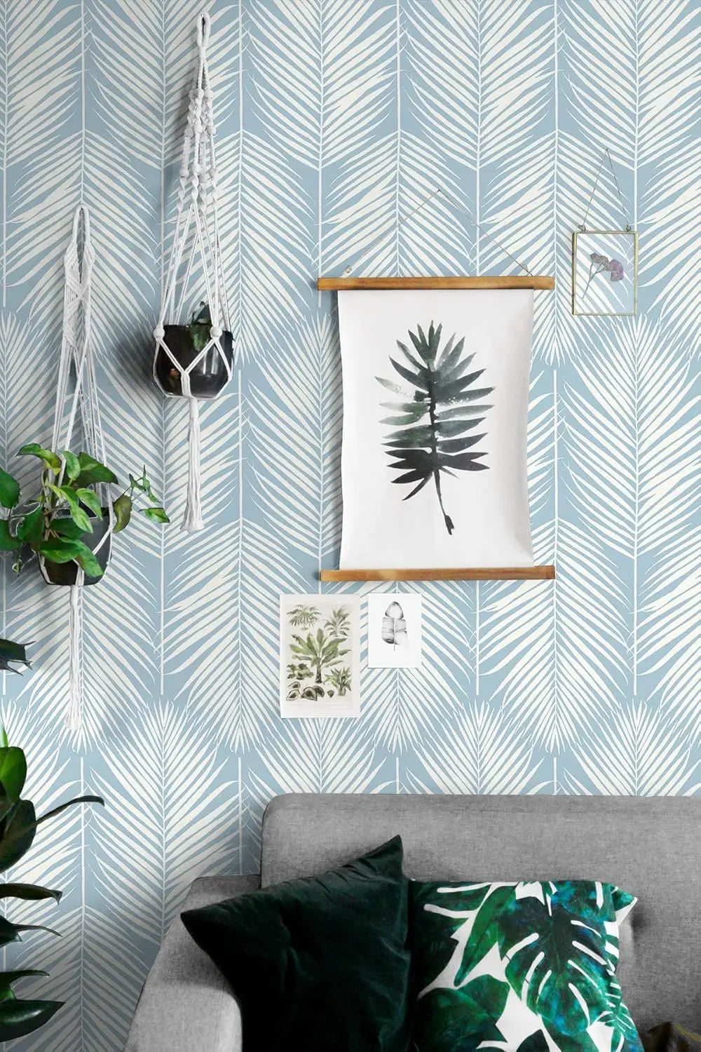 Light Blue Leaf Peel-and-Stick Wallpaper – Waterproof Removable Vinyl for Cabinets, Drawers & Bedrooms
