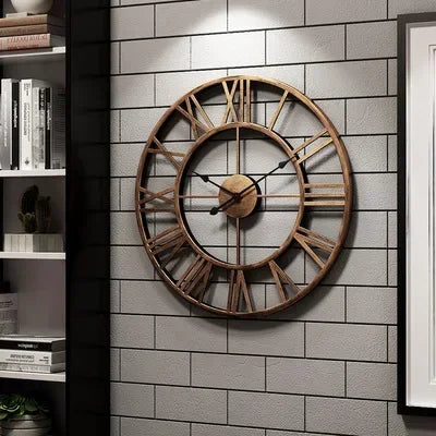 40 cm Nordic Metal Roman Numeral Wall Clock – Antique-Style Quartz Indoor/Outdoor Decor, 4 Finishes