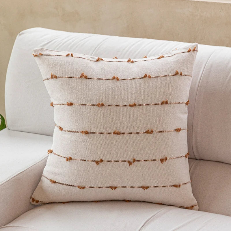Coffee & Khaki Textured Stripe Pillow Covers – Square & Lumbar