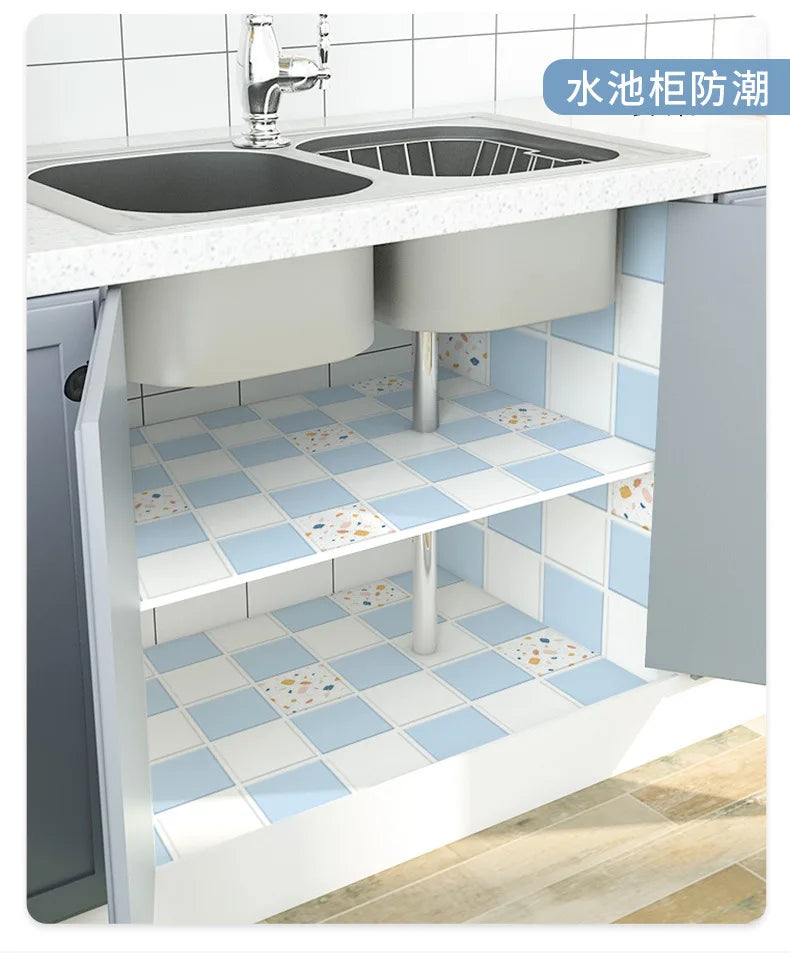 White Marble & Deep Blue Kitchen Stove Oil-Proof Peel and Stick Wallpaper – Waterproof, High Temperature Resistant Self-Adhesive Contact Paper