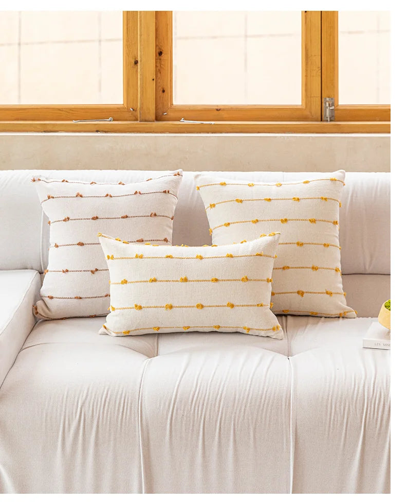 Pink & Yellow Striped Jacquard Pillow Covers – Square & Lumbar