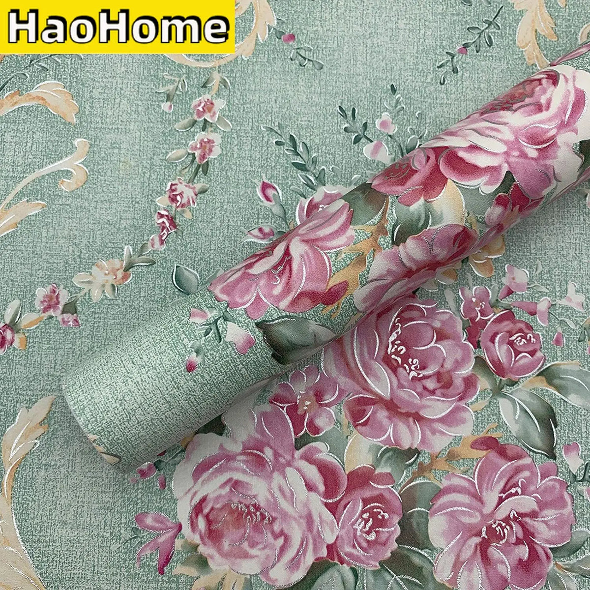 Green Floral Waterproof PVC Peel-and-Stick Wallpaper – Removable Vintage Contact Paper