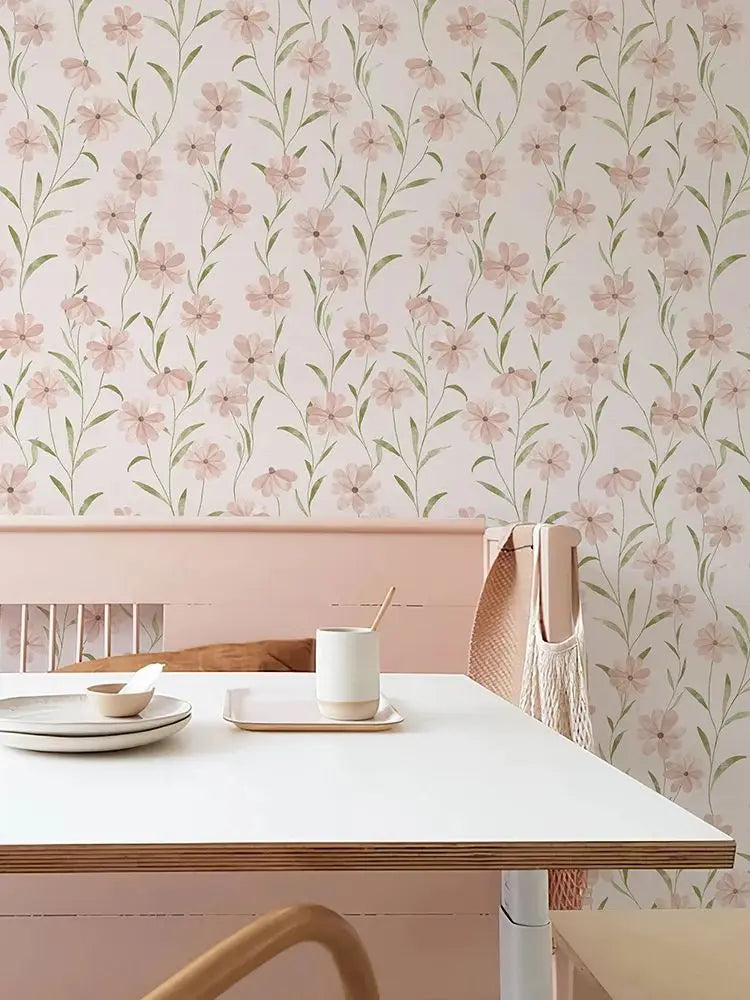 Pink Floral Waterproof & Oil-Resistant PVC Peel-and-Stick Wallpaper – Removable for Cabinets, Walls & Furniture