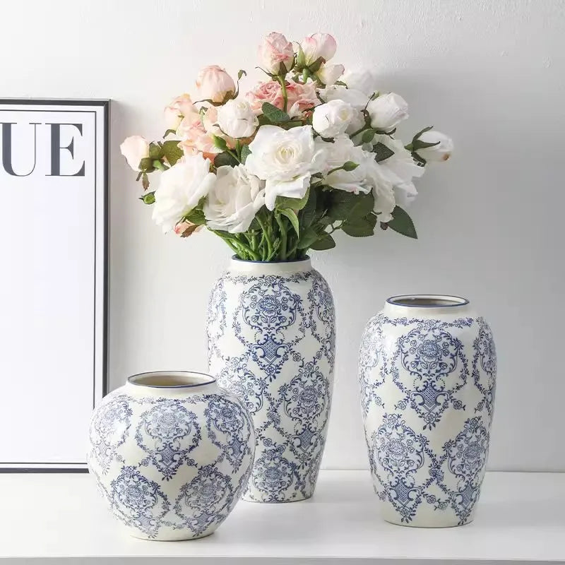 Retro Ceramic Vase – Light Luxury Tabletop Flower Vase for Living Room Decor