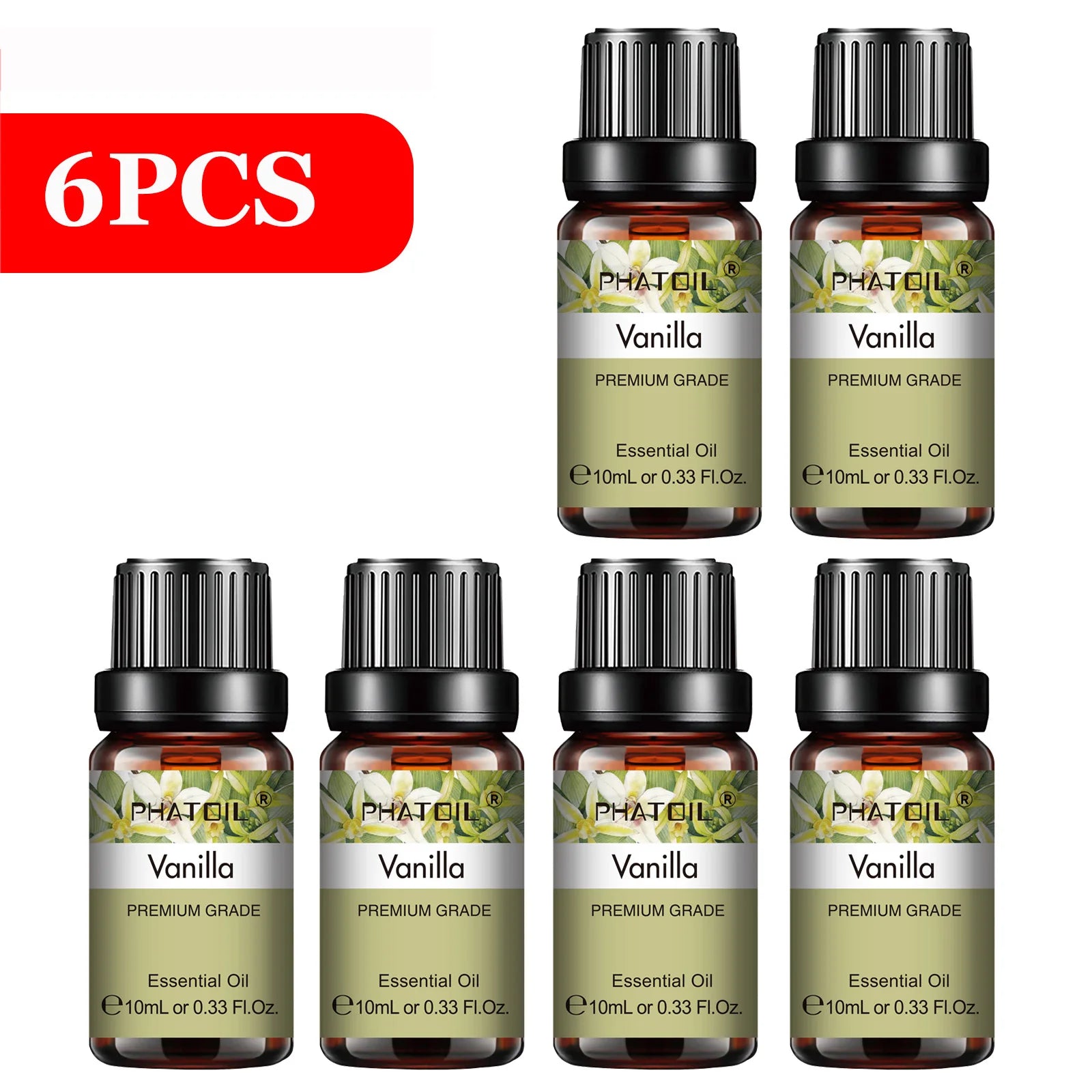 PHATOIL 6-Piece 10ml Pure Essential Oil Set for Diffusers
