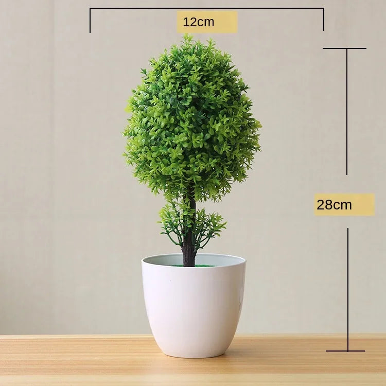 Small Artificial Bonsai Potted Plant – Green Faux Tree Ornament for Home, Garden & Hotel Decor