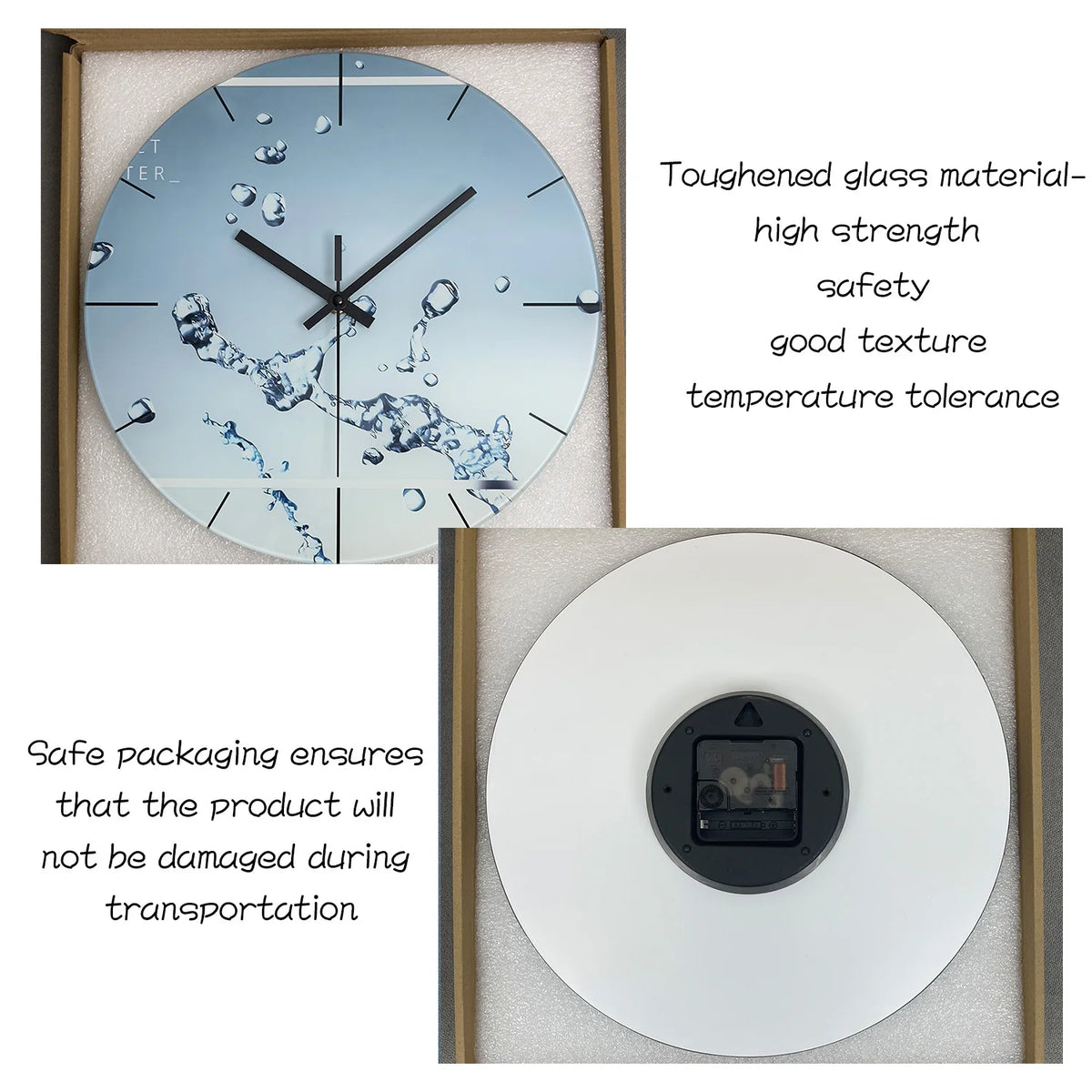 Water Drop Tempered Glass Silent Wall Clock – Modern Quartz Decor, 12–16 Inch