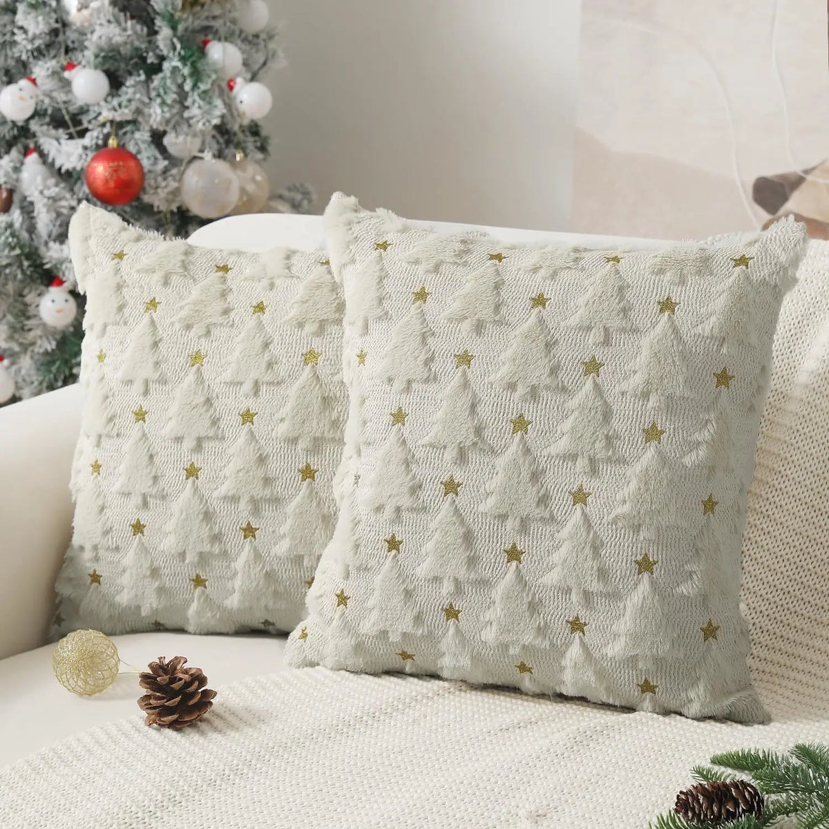 Embroidered Christmas Tree Pillow Covers – Plush Set of 2, 17.72 in