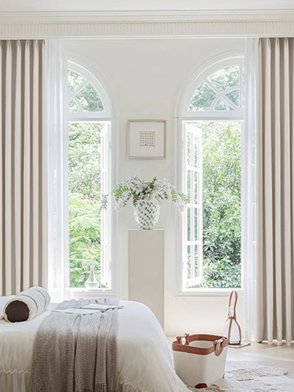 White 200 GSM Double-Layer Semi-Light Blocking Curtain Panel – 2 Hanging Styles
