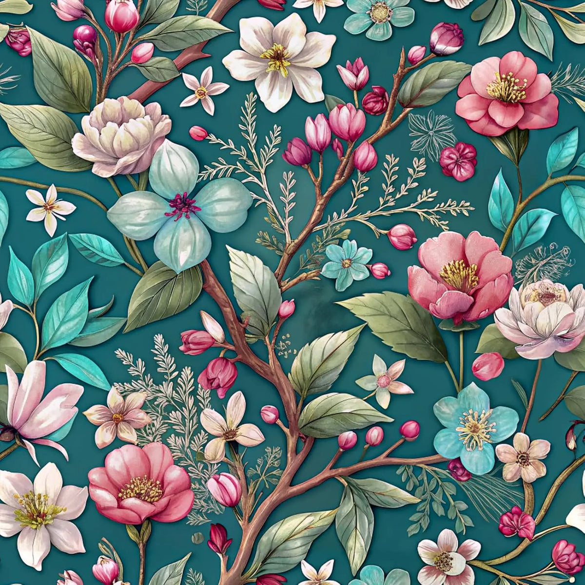 Green Floral Peel-and-Stick Wallpaper – Waterproof Removable Textured Vinyl