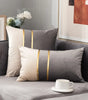 Neutral Color-Block Velvet Throw Pillow Cover with Gold-Tone Stripes, Square or Lumbar