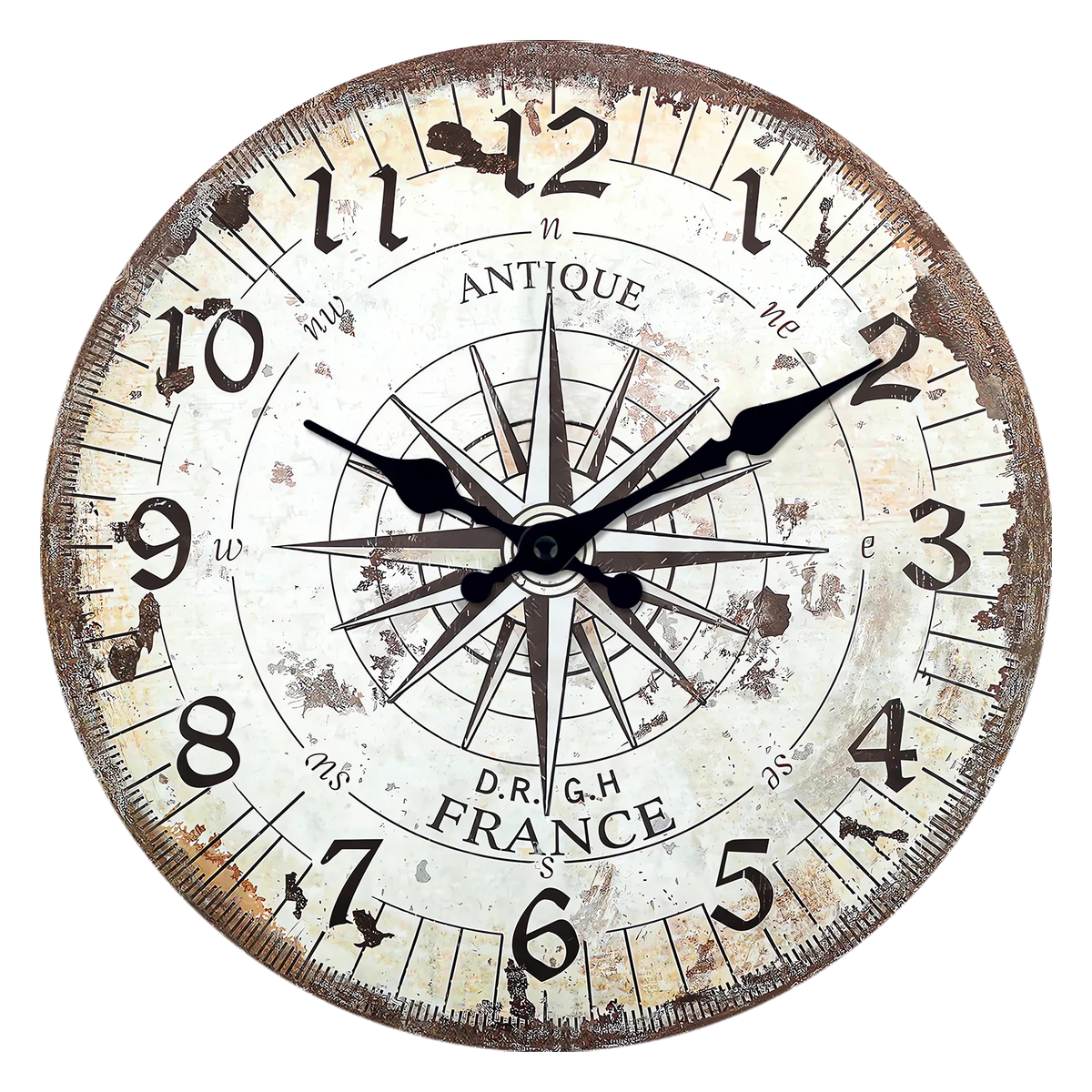 Vintage Compass Wall Clock – Silent Quartz, Four Sizes