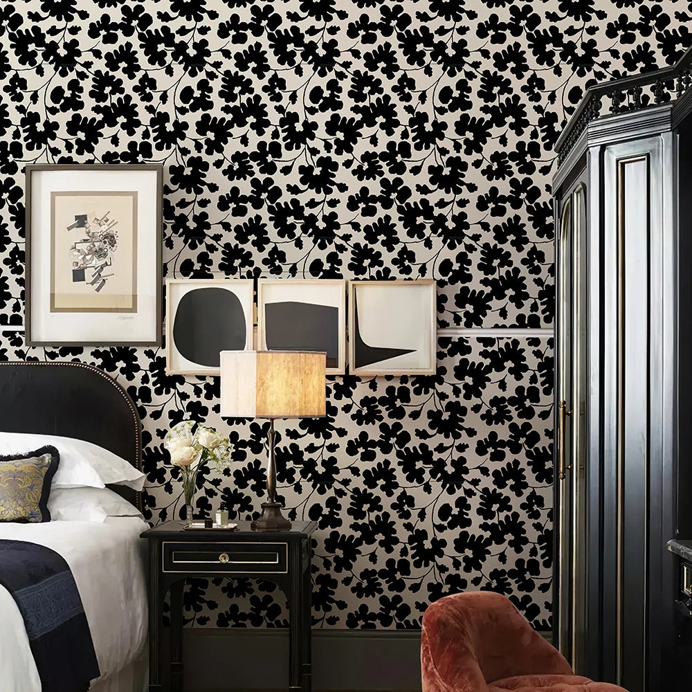 Retro Black & White Leaf Waterproof PVC Peel-and-Stick Wallpaper – Moisture- & Mould-Resistant for Walls, Cabinets & Furniture