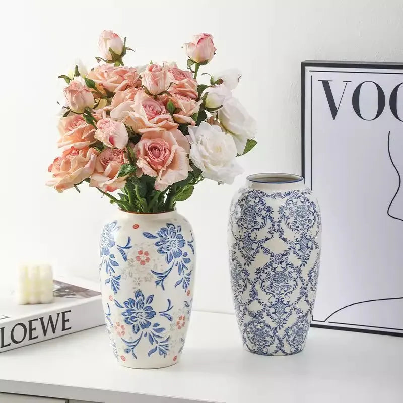 Retro Ceramic Vase – Light Luxury Tabletop Flower Vase for Living Room Decor