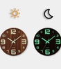 12'' Luminous Wall Clock, Silent Non-Ticking Wooden Clock with Glow-in-the-Dark Numbers, Nordic Style Night Light Wall Clock